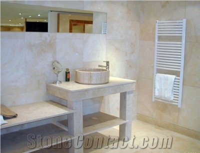 Brushed Travertine Bathroom Design, San Juan Beige Travertine Bathroom Design