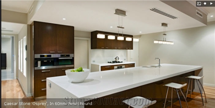 Caesarstone Osprey Quartz Stone Countertop, in 60mm Pencil Round