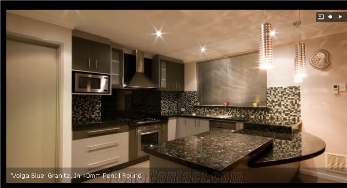 Volga Blue Granite Countertop, in 40mm Pencil Round