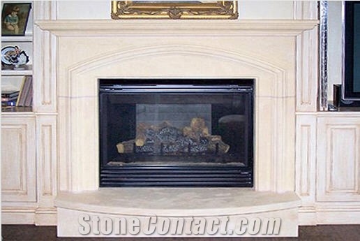 Champagne Beige Limestone Fireplace