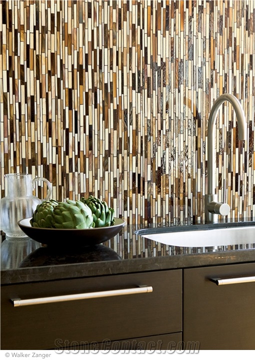 Chelsea Art Glass Mosaic Horn Rhythm Field with Marron Cohiba Granite Top