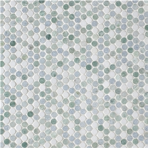 Thassos Marble and Azul Cielo Marble Studs Blue Blend Polished Thassos Marble and Azul Cielo Marble Studs Blue Blend Polished