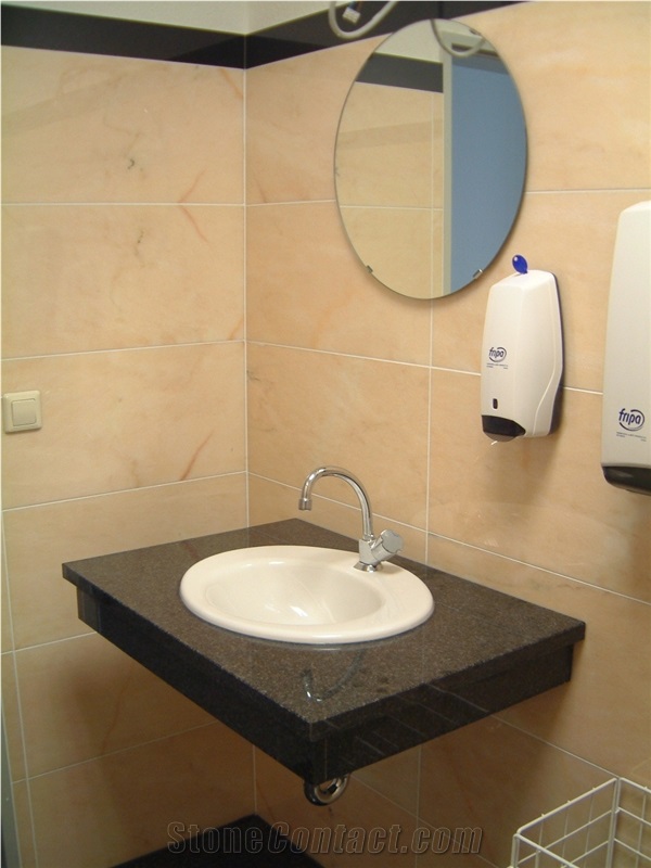 Nero Impala Granite Bath Top, Estremoz Rosa Comercial Marble Wall