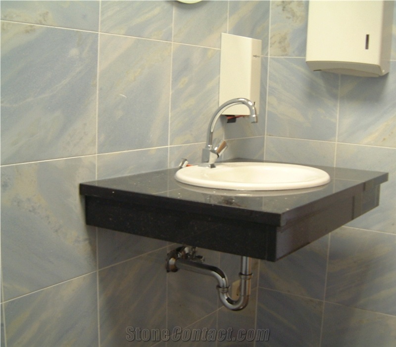 Star Galaxy Granite Vanity Top and Azul Paraiso Marble Bathroom Wall