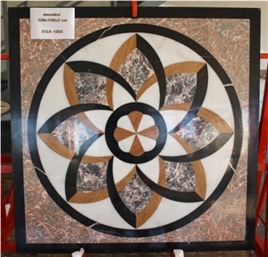 Red Agate Marble Based Floor Inlay Medallion