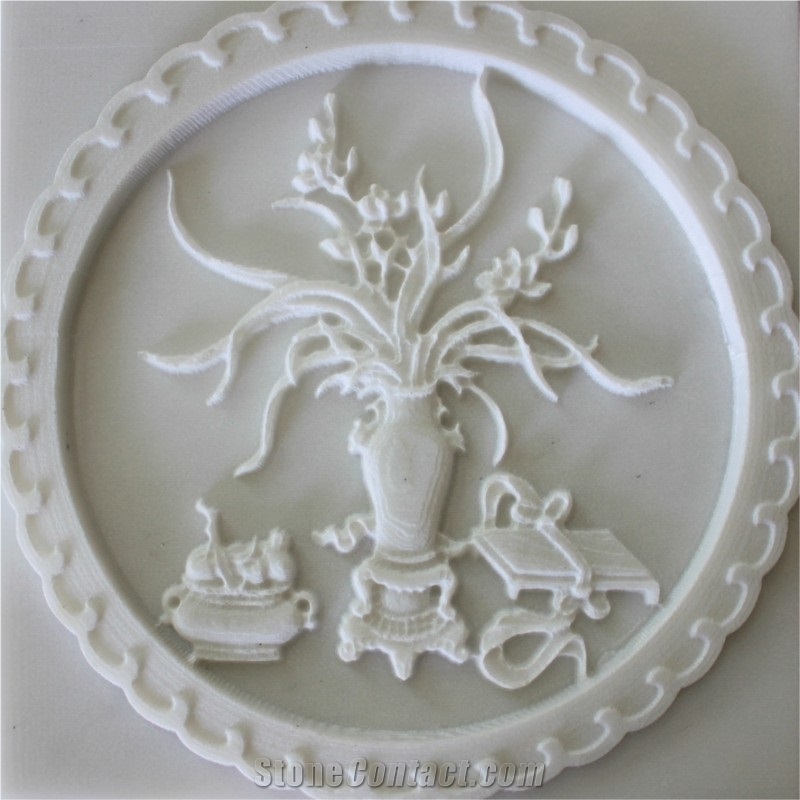 3d White Stone Carved Flower Wall Relievo, White Marble Wall Relief, High Relief