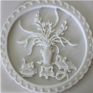 3d White Stone Carved Flower Wall Relievo, White Marble Wall Relief, High Relief