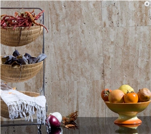 Medium Travertine Floor and Wall Tiles, Turkey Beige Travertine