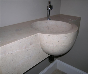 Massangis Clair Limestone Bathroom Top, Massive Sink, Massangis Clair Beige Limestone Bathroom Top Massangis Clair Limestone Bathroom Top, Massive Sink, Massangis Clair Beige Limestone Bathroom Top