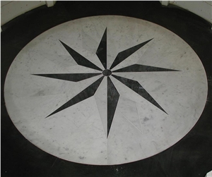 Noir De Mazy Limestone and Bianco Carrara C Extra Marble Floor Medallion