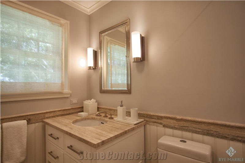 Honed Silver Travertine Eased Edge Bathroom Vanity Top, Travertino Silver Grey Travertine Bathroom Vanity Top