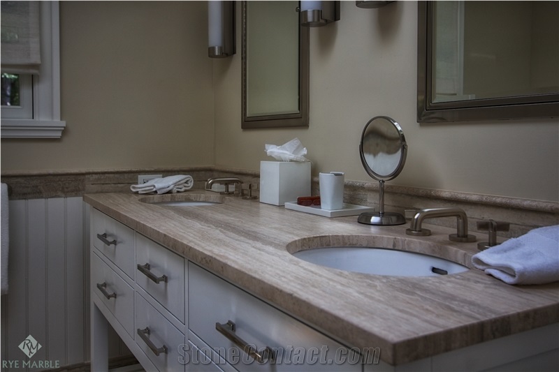 Honed Silver Travertine Eased Edge Bathroom Vanity Top, Travertino Silver Grey Travertine Bathroom Vanity Top