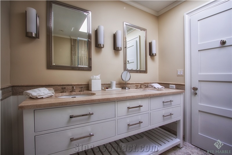 Honed Silver Travertine Eased Edge Bathroom Vanity Top, Travertino Silver Grey Travertine Bathroom Vanity Top
