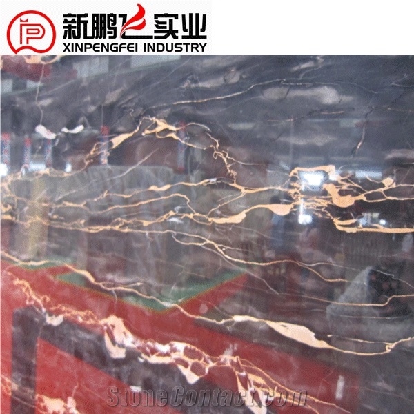 Nero Portoro Vena Fine Marble,Italian Black Marble Slab