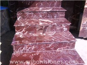 Red Levante Marble India Stairs, Riser, Steps