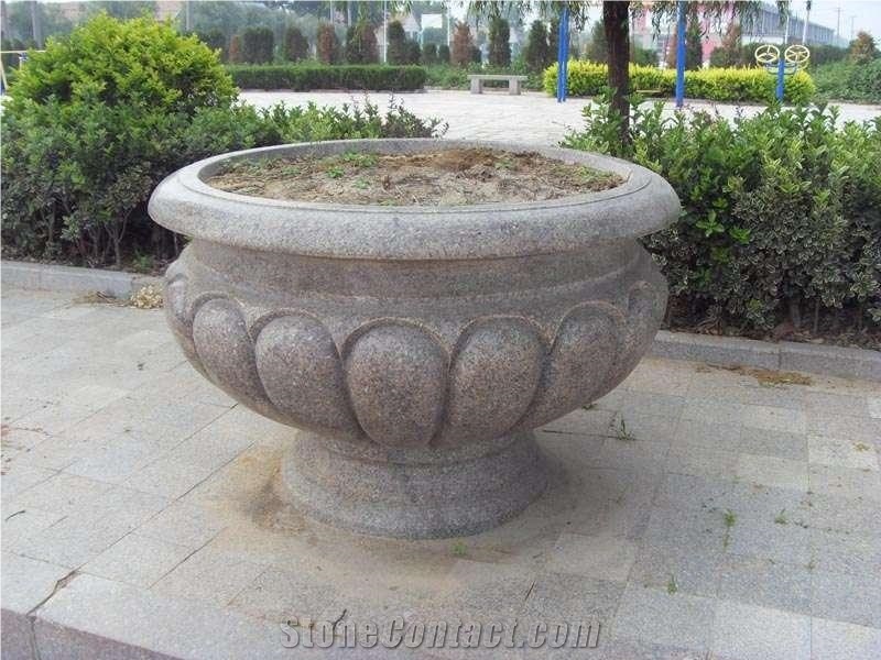 Carved Granite Flowerpots, Custom Stone Flowerpot, G603 Grey Granite Pots