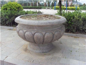 Carved Granite Flowerpots, Custom Stone Flowerpot, G603 Grey Granite Pots
