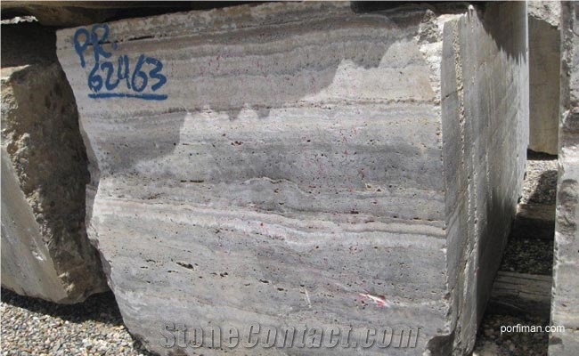 Persian Silver Travertine Block, Iran Grey Travertine