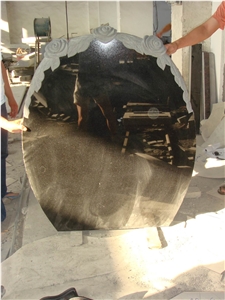 Shanxi Black Granite Tombstone with Carved Rose, Absolute Black Granite Tombstone