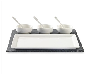Black Slate and Porcelain Appetizer Set