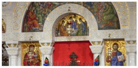 Bianco Sivec Prilep Marble Carved Church Wall Relievo