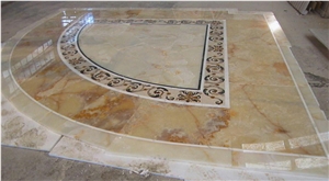 Onice Cappuccino Floor Medallion, Cappuccino Yellow Onyx Floor Medallion
