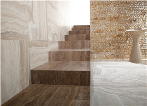 Travertino Toscano Noce Stairs, Steps, Travertino Toscano Noce Brown Travertine Stairs