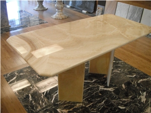 Onice Arancio Table, Grigio Carnico Marble Floor Tiles