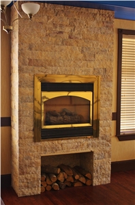 Split Beige Limestone Fireplace Surround