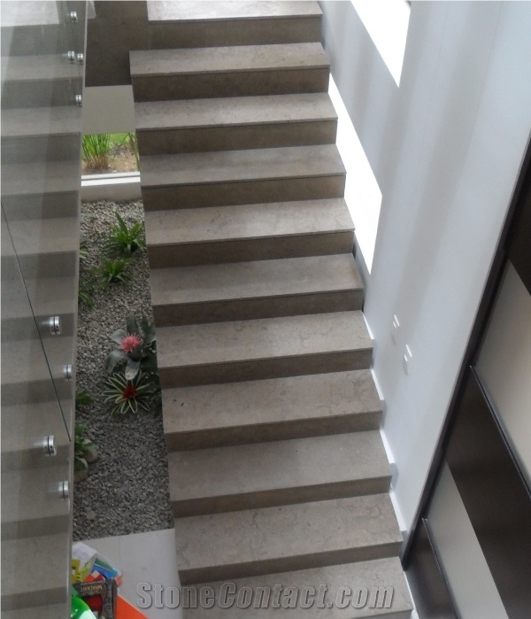 Caliza Cafe Pinta Escaleras, Caliza Cafe Pinta Brown Limestone Stairs,steps