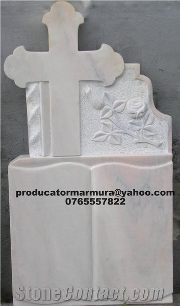 Ruschita Creme Rosa Marble Cross Headstone
