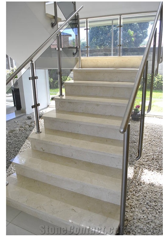 Crema Marfil San Cristobal Marble Staircase, Crema Marfil San Cristobal Mar Beige Marble Stair
