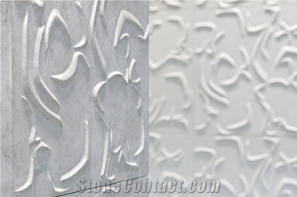 White Dolit Marble Cnc Carved Curve Design Wall Panels
