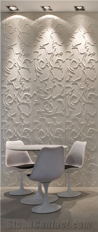 White Dolit Marble Cnc Carved Curve Design Wall Panels