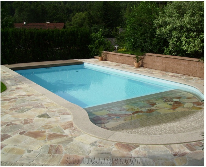 Brazil Rainbow Quartzite Swimming Pool Terrace Pavement, Copings