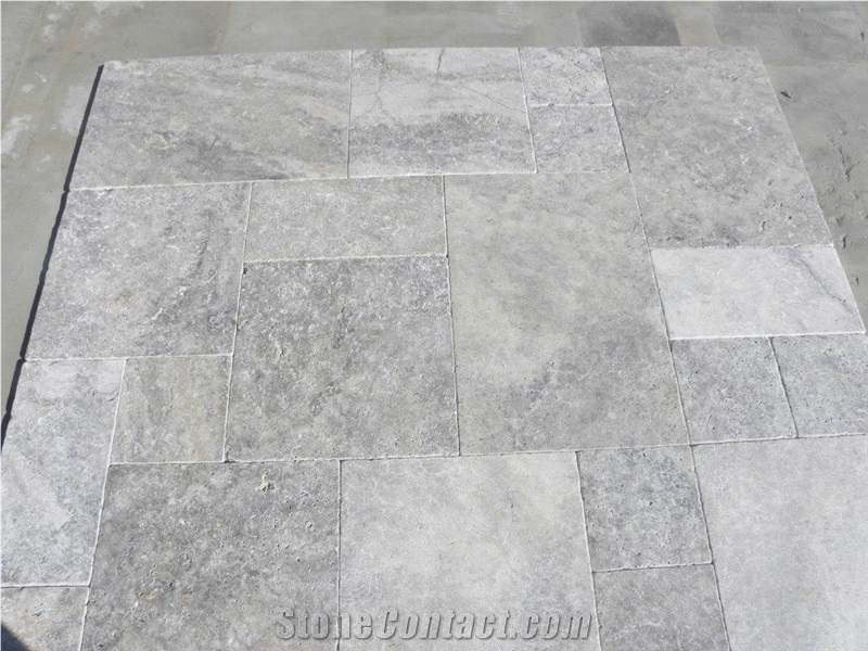 Travertine Silver Brick Paving Patterns, Silver Paver Grey Travertine Cobble, Pavers