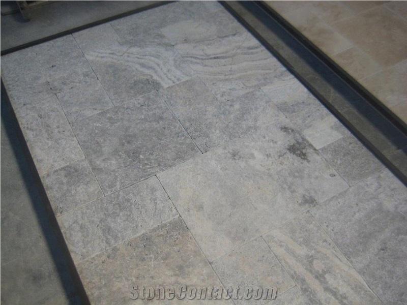 Travertine Silver Brick Paving Patterns, Silver Paver Grey Travertine Cobble, Pavers