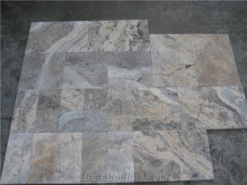 Travertine Silver Brick Paving Patterns, Silver Paver Grey Travertine Cobble, Pavers