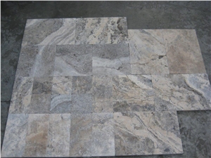 Travertine Silver Brick Paving Patterns, Silver Paver Grey Travertine Cobble, Pavers