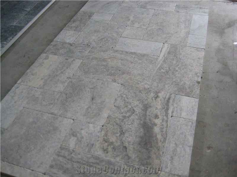 Travertine Silver Brick Paving Patterns, Silver Paver Grey Travertine Cobble, Pavers