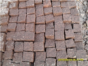 G354 Red Granite Split Cube Cobble Stone