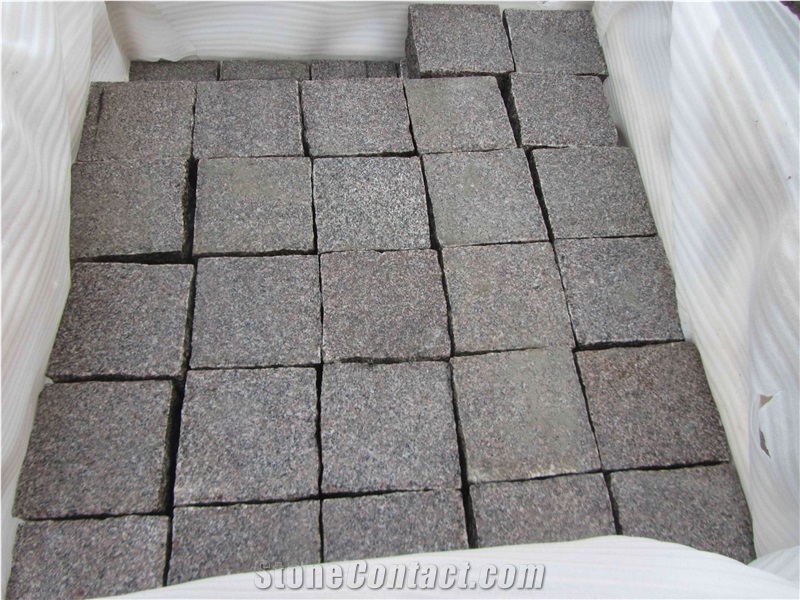 G354 Red Granite Split Cube Cobble Stone