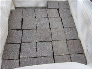 G354 Red Granite Split Cube Cobble Stone