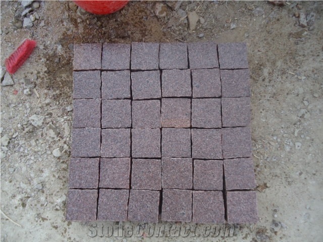 G354 Red Granite Split Cube Cobble Stone