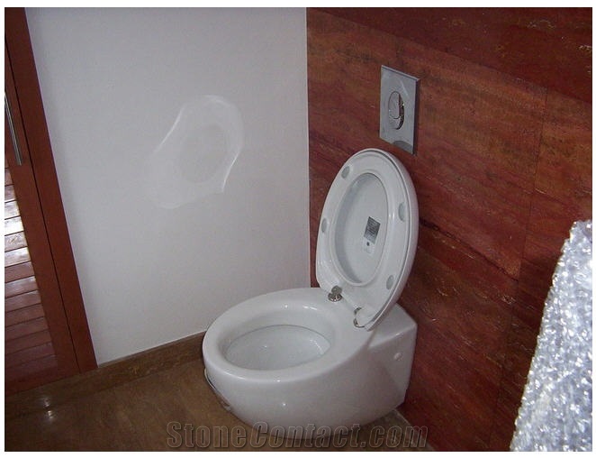 Bathroom Design Travertino Rosso and Noche Dark Travertine, Azarshahr Red Travertine Bathroom Design