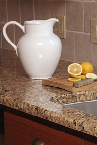 Polished New Venetian Gold Granite Countertop, Cooktop in Raised Bar Polished New Venetian Gold Granite Countertop, Cooktop in Raised Bar