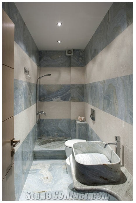 Vermion Green Marble and Kavala White Marble Bathroom Design
