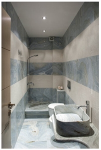 Vermion Green Marble and Kavala White Marble Bathroom Design