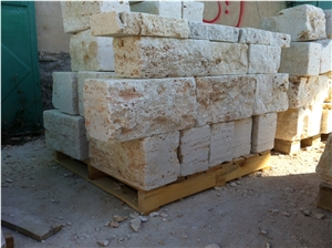 Light Cream Travertine Travertine Wallstones Ready Stock Immediate Shipment, Beige Travertine Walling Building Stones