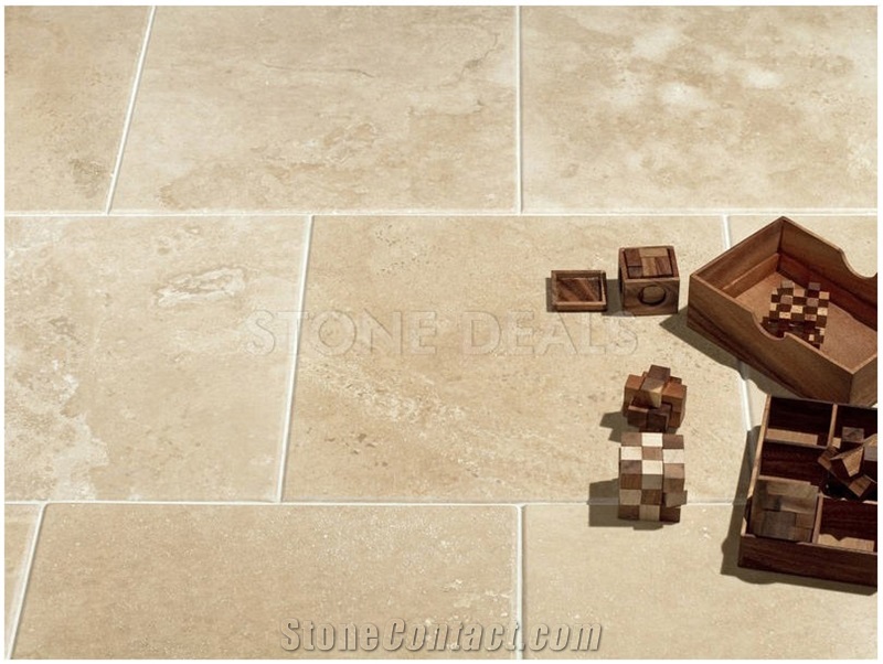 Ivory Travertine - Filled & Pillowed Edge Floor Tiles